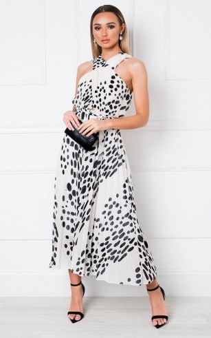 IKRUSH Sorsha Pleated Crossover Printed Maxi Dress in White - flipped