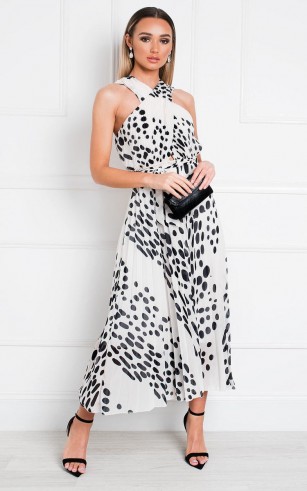 IKRUSH Sorsha Pleated Crossover Printed Maxi Dress in White