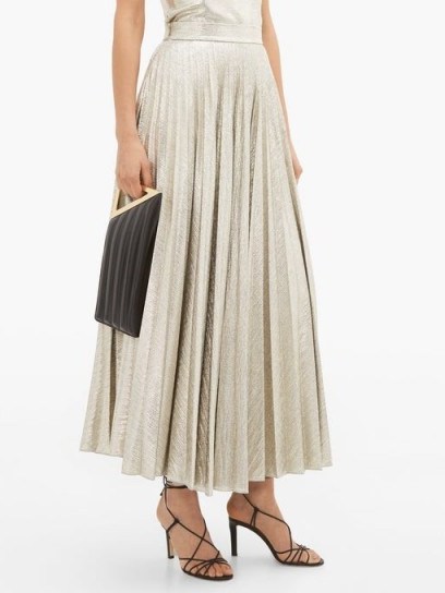 EMILIA WICKSTEAD Sunshine pleated lamé-jersey skirt in light-gold ~ shimmering occasion skirts - flipped