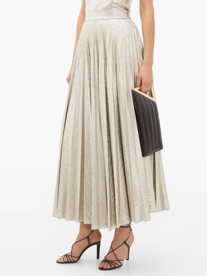 EMILIA WICKSTEAD Sunshine pleated lamé-jersey skirt in light-gold ~ shimmering occasion skirts