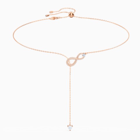 SWAROVSKI INFINITY Y NECKLACE, WHITE, ROSE-GOLD TONE PLATED ~ crystal necklaces - flipped