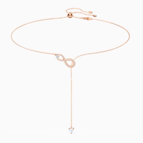 SWAROVSKI INFINITY Y NECKLACE, WHITE, ROSE-GOLD TONE PLATED ~ crystal necklaces