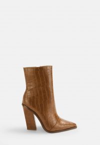 MISSGUIDED tan faux leather croc western boots