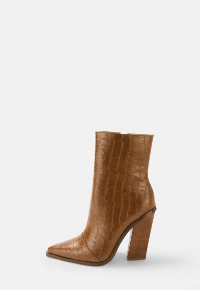 MISSGUIDED tan faux leather croc western boots - flipped