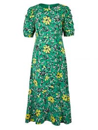 OLIVER BONAS Textured Bloom Floral Print Green Midi Dress