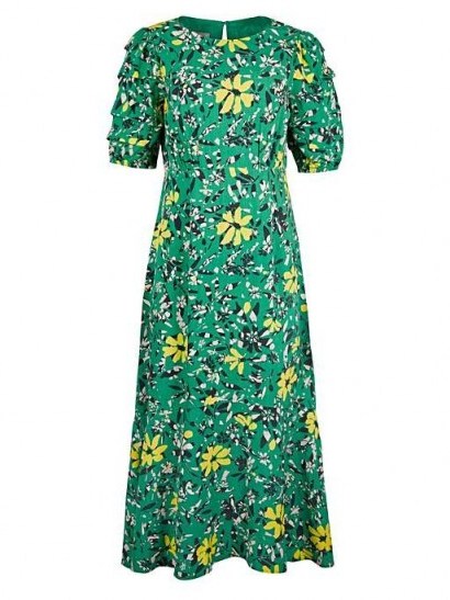 OLIVER BONAS Textured Bloom Floral Print Green Midi Dress - flipped