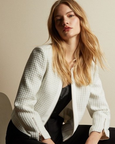 TED BAKER JENNIAH Textured cropped jacket in ivory - flipped