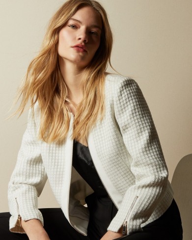 TED BAKER JENNIAH Textured cropped jacket in ivory
