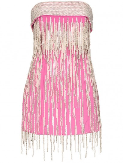 THE ATTICO strapless crystal fringed mini dress in pink