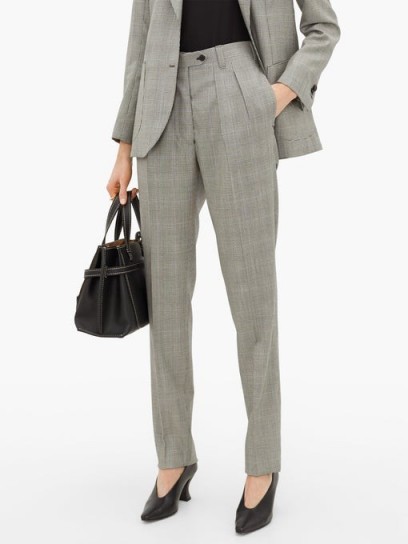 GIULIVA HERITAGE COLLECTION The Husband houndstooth virgin-wool trousers in grey / front pleated suit trousers