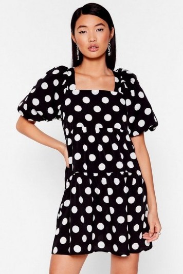 NASTY GAL The Night’s Dot Over Yet Puff Sleeve Mini Dress in Black - flipped