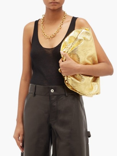 BOTTEGA VENETA The Pouch large metallic-leather clutch bag in gold | glam bags