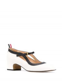 THOM BROWNE Brogued Mary Jane in White and Black Leather