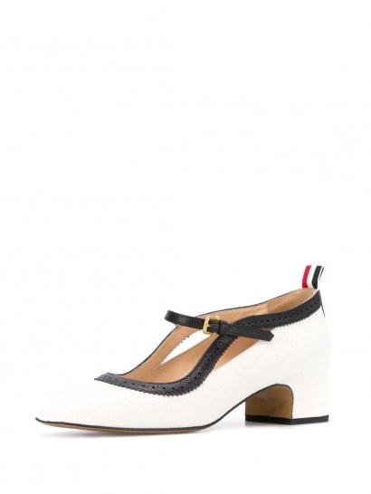 THOM BROWNE Brogued Mary Jane in White and Black Leather - flipped