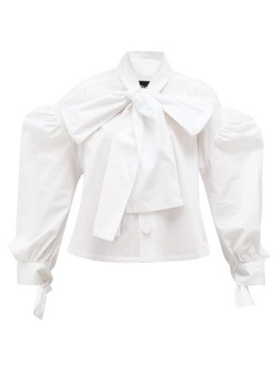 ELZINGA Tie-neck cotton-poplin shirt in white - flipped