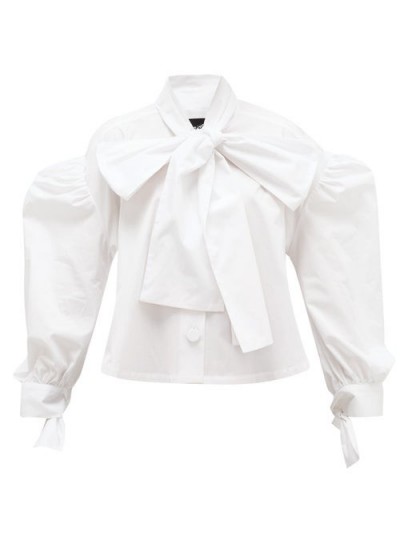 ELZINGA Tie-neck cotton-poplin shirt in white