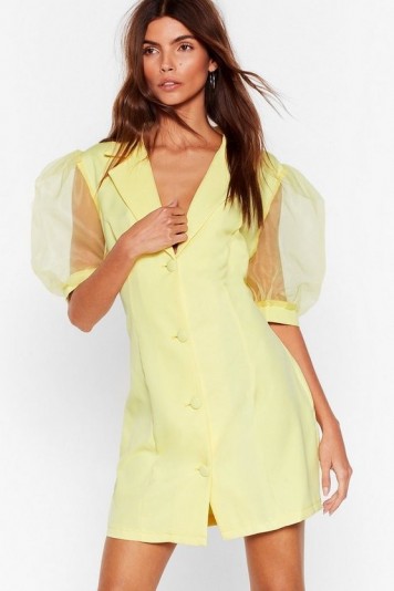 Time to Puff Sleeve Mini Blazer Dress in Lemon