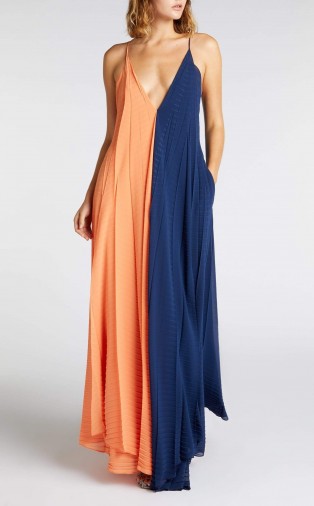 ROLAND MOURET TUSI GOWN in CLEMENTINE / NAVY ~ floaty boho style event gowns