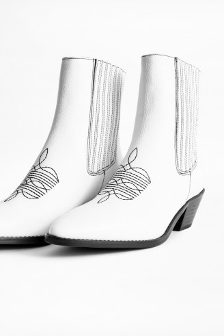 Zadig & Voltaire TYLOR GRAINED ANKLE BOOTS in White