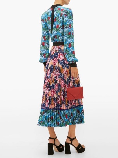 MARY KATRANTZOU Uni rose-print pleated crepe midi skirt – pink and blue floral skirts