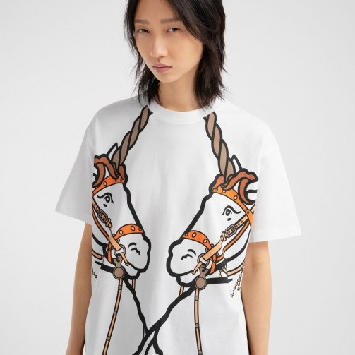 Burberry Unicorn Print Cotton Oversized T-shirt in White | printed unicorns - flipped
