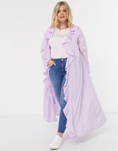 Verona Curve maxi duster jacket in lilac | wide sleeve kimono look jackets - flipped