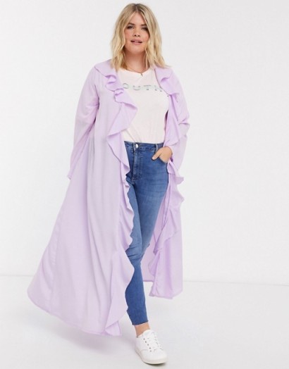 Verona Curve maxi duster jacket in lilac | wide sleeve kimono look jackets