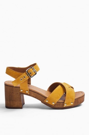 TOPSHOP VERONICA Mustard Leather Clog Shoes / yellow strappy cloggs