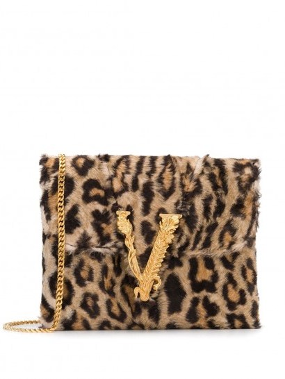 VERSACE Virtus leopard print clutch / faux fur bags - flipped