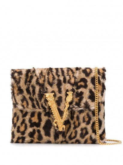 VERSACE Virtus leopard print clutch / faux fur bags