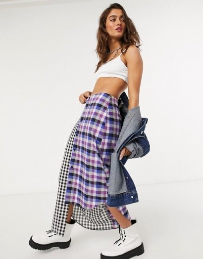 Vintage Supply deconstructed midaxi skirt in mixed check - flipped
