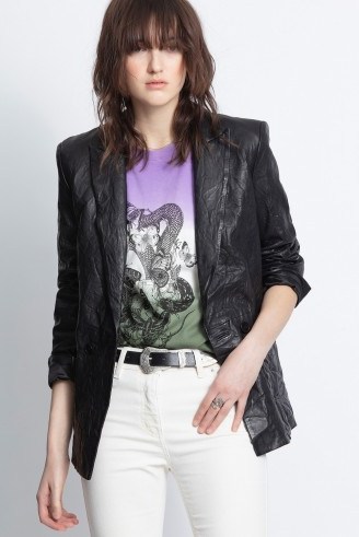 Zadig & Voltaire VISCO CRINKLE LEATHER JACKET in Black - flipped