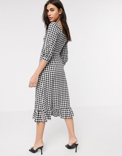 Warehouse gingham square neck peplum dress in black and white - flipped