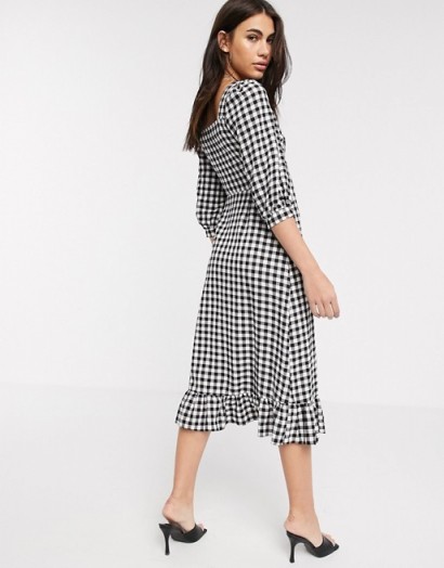 Warehouse gingham square neck peplum dress in black and white