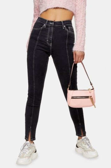 Topshop Wash Black Contrast Split Hem Skinny Jeans | slit hems - flipped