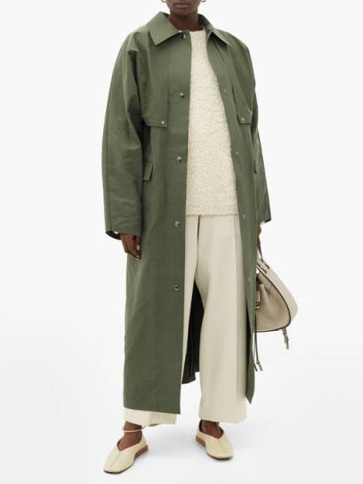 KASSL EDITIONS Waxed-cotton trench coat in khaki-green | longline macs
