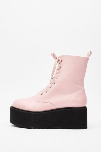 Nasty Gal Welcome Toe the Club Faux Leather Lace-Up Boots – chunky soles - flipped