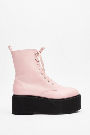 Nasty Gal Welcome Toe the Club Faux Leather Lace-Up Boots – chunky soles