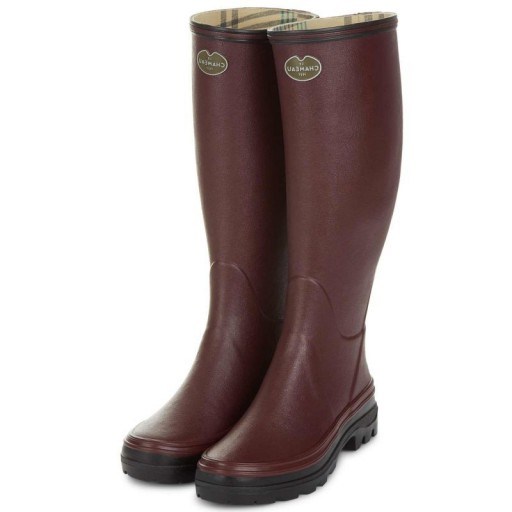 LE CHAMEAU WOMEN’S GIVERNY JERSEY LINED BOOT IN CHERRY / walking wellington boots / red wellingtons - flipped