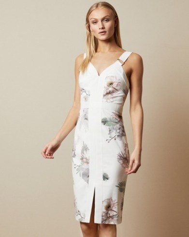 TED BAKER HAARLOW Woodland bodycon dress in ivory / sleeveless party dresses - flipped