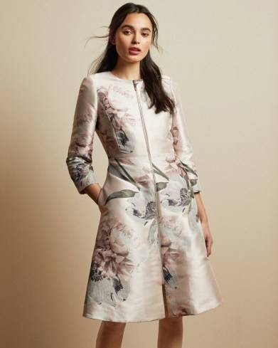 TED BAKER CONIIEY Woodland dress coat in pale pink / special occasion coats - flipped