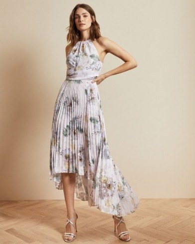 TED BAKER DANIIEY Woodland pleated maxi dress in pale pink / asymmetric occasion wear - flipped