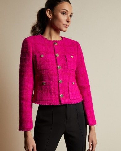 TED BAKER ILEX Wool jacket with patch pockets in bright pink / vintage style jackets - flipped