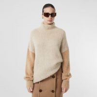 Burberry Wool Mohair Blend Oversized Turtleneck Sweater Light fawn | longline slouchy knits