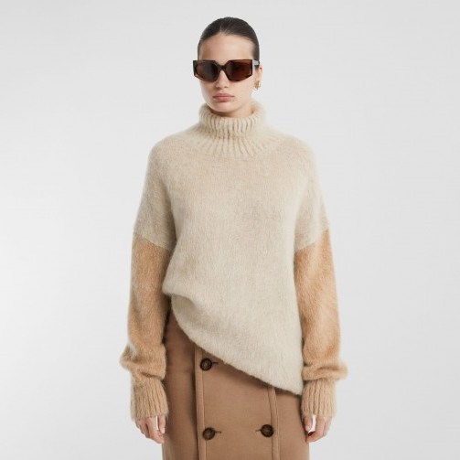 Burberry Wool Mohair Blend Oversized Turtleneck Sweater Light fawn | longline slouchy knits - flipped