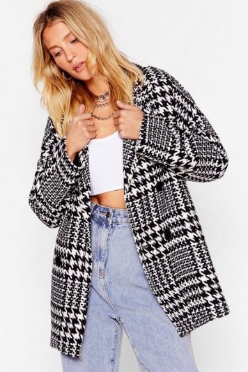 NASTY GAL Wool Out All the Stops Houndstooth Jacket in Black - flipped