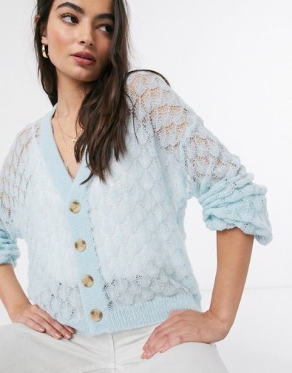 Y.A.S knitted cardigan with wide sleeves in blue | sheer knits - flipped
