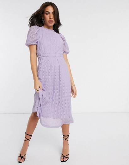 Y.A.S lace midi dress with puff sleeves in lilac