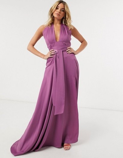 Yaura luxe satin maxi dress with cut out detail in lavender - flipped