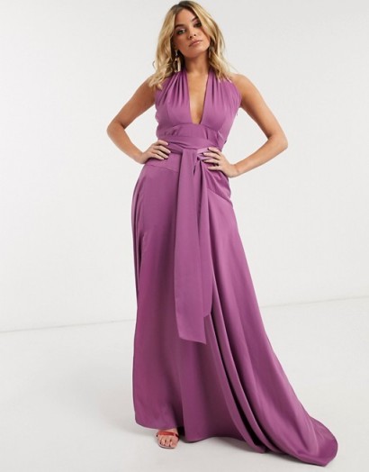 Yaura luxe satin maxi dress with cut out detail in lavender